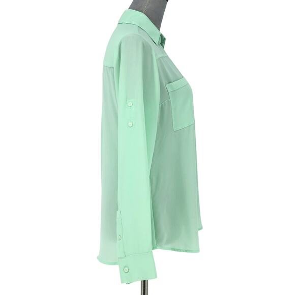 Express Top Womens Small Mint Green The Portofino Shirt Blouse Roll Tab Sleeves - Picture 5 of 15